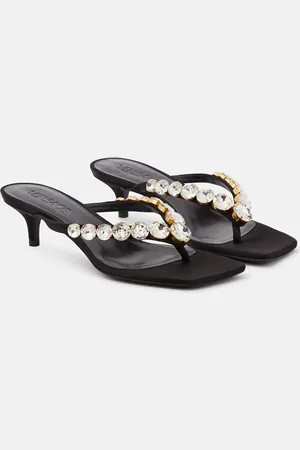 VERSACE High Summer embellished satin thong sandals