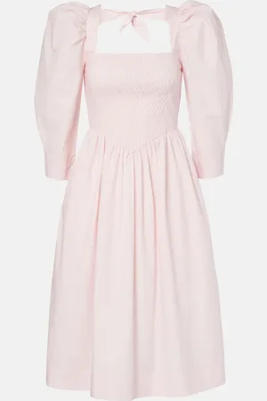 Ganni Smocked cotton poplin midi dress