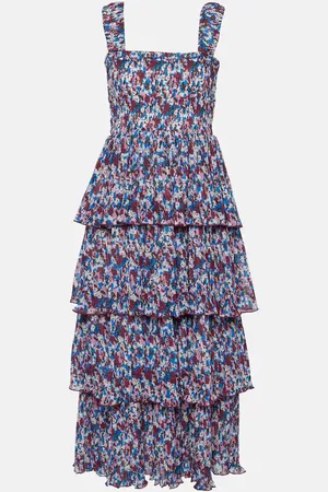 Ganni Floral pleated georgette midi dress