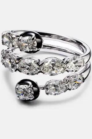 Kamyen 18kt white gold and enamel ring with diamonds