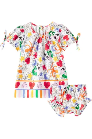 FÁBULA Baby printed cotton dress and bloomers set