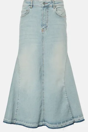 Ganni High-rise denim midi skirt