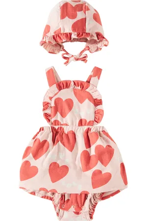Jelly Mallow Baby Love Frill cotton dress and bonnet set