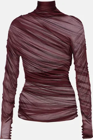 Saint Laurent Ruched sheer jersey voile top