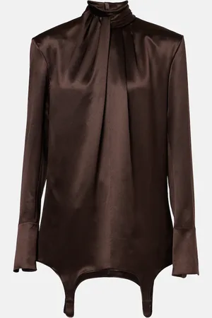Saint Laurent Gathered silk satin blouse