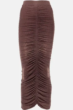 ALEX PERRY Crystal-embellished ruched jersey midi skirt