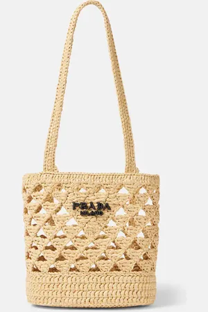 Prada Logo raffia-effect crochet tote bag