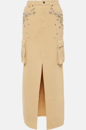 Self-Portrait Embellished cargo denim maxi skirt