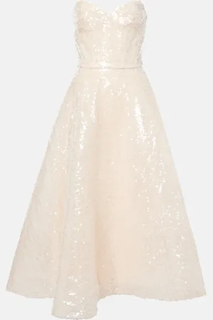 MONIQUE LHUILLIER Sequined strapless tulle cocktail dress