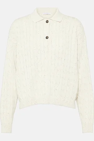 Brunello Cucinelli Cable-knit cotton-blend polo sweater