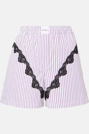 The Attico Striped lace-trimmed cotton shorts