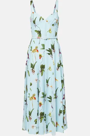 Oscar de la Renta Floral belted cady midi dress