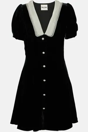 Miu Miu V-neck organza-trimmed velvet minidress