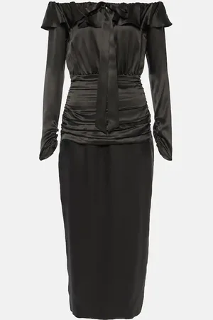 Alessandra Rich Off-shoulder silk midi dress