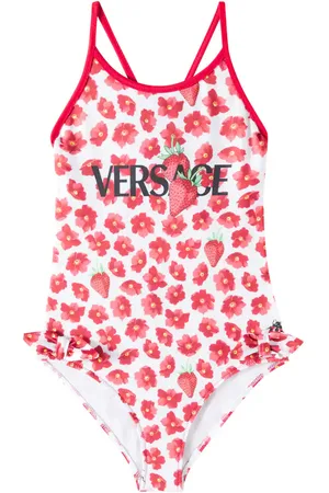 VERSACE Strawberry Garden bow-detail floral swimsuit