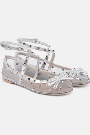 VALENTINO GARAVANI Rockstud bow-detail mesh ballet flats