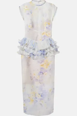 ZIMMERMANN Crush ruffled floral linen and silk midi dress