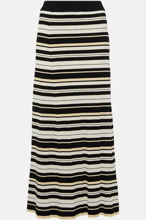 Ganni Ribbed-knit striped midi skirt