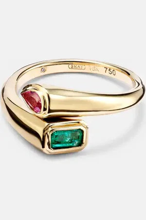 Shay Bypass 18kt ring with emerald and sapphire
