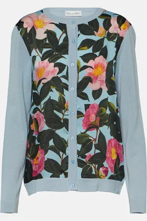 Oscar de la Renta Printed silk-trimmed cardigan
