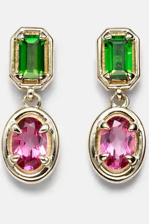 STONE AND STRAND Duchess Orchid 10kt earrings with chrome diopside and pink topaz