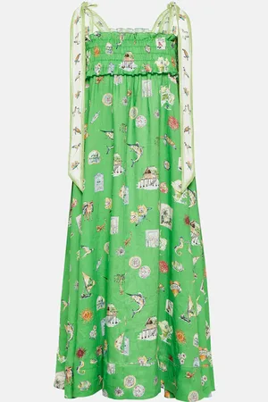 ALÉMAIS Shirred printed linen midi dress