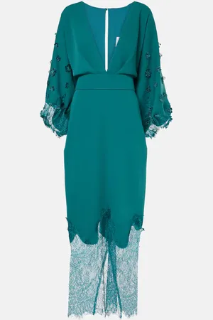Costarellos Lace-trimmed draped midi dress