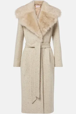 VALENTINO Faux fur-trimmed virgin wool wrap coat