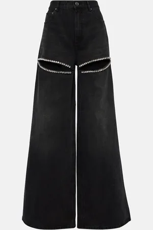 AREA Crystal-embellished wide-leg jeans