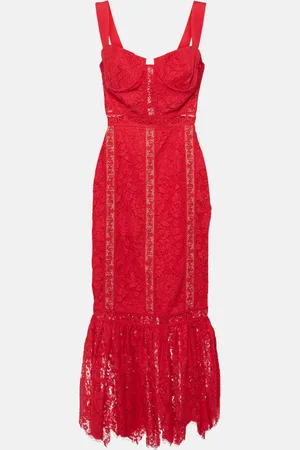 Self-Portrait Floral cotton-blend lace midi dress