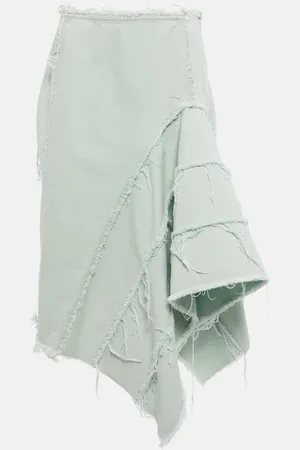 DRIES VAN NOTEN Distressed denim midi skirt