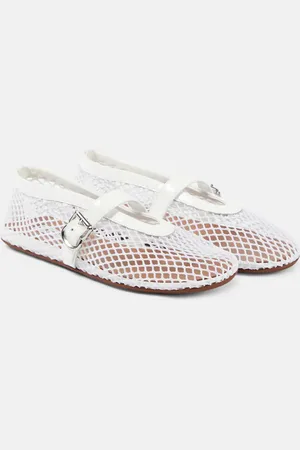 Alaïa Leather-trimmed fishnet ballet flats