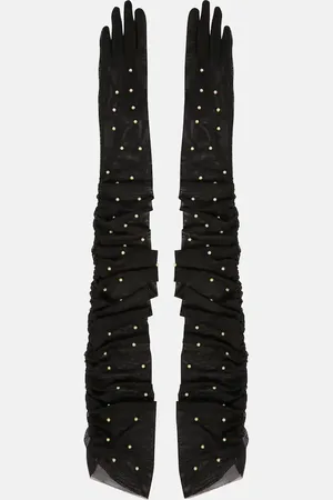 Jennifer Behr Leontyne embellished ruched gloves