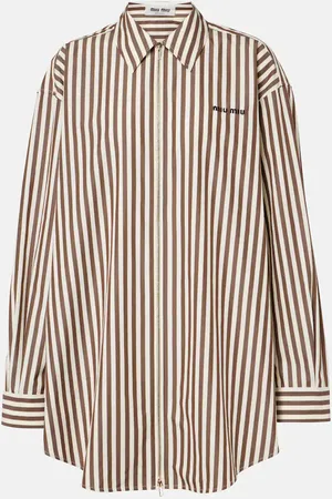 Miu Miu Zip-up striped cotton poplin shirt dress