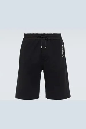 Saint Laurent Embroidered cotton jersey track shorts