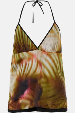 DRIES VAN NOTEN Printed silk and cotton halterneck top
