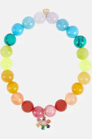 Sydney Evan 14kt gold and jade beaded bracelet with diamond