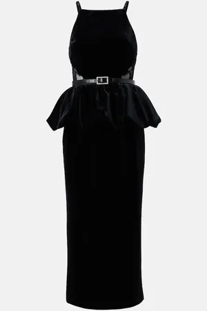 Self-Portrait Belted lace-trimmed velvet midi dress