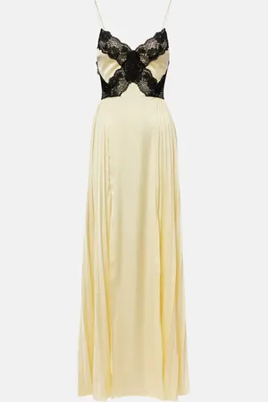 Self-Portrait Lace-trimmed satin maxi dress