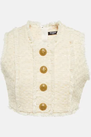 Balmain Cotton-blend tweed crop top