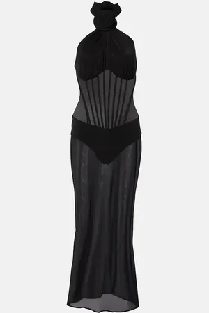 MAGDA BUTRYM Floral-appliquÃ© sheer cocktail dress