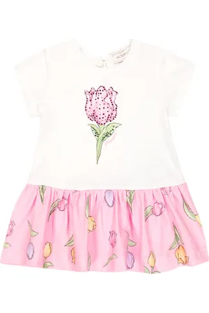 MONNALISA Baby embellished floral cotton-blend dress