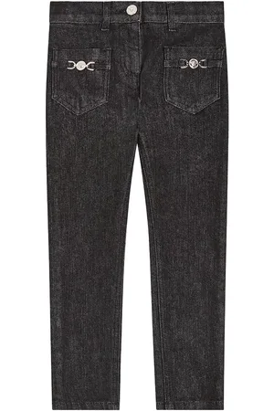 VERSACE La Medusa embellished straight jeans