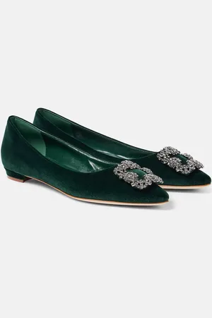 Manolo Blahnik Hangisi embellished velvet ballet flats