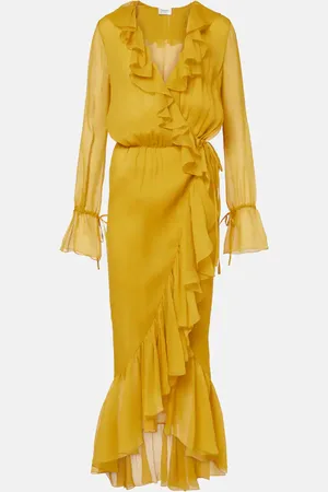 Saint Laurent Ruffled silk crepon wrap dress