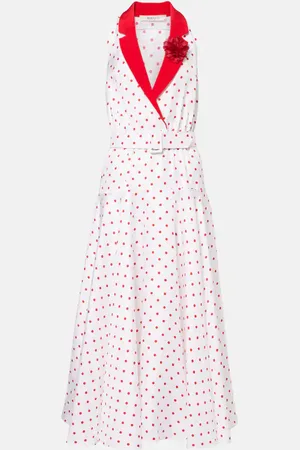 RODARTE Polka-dot belted silk twill midi dress