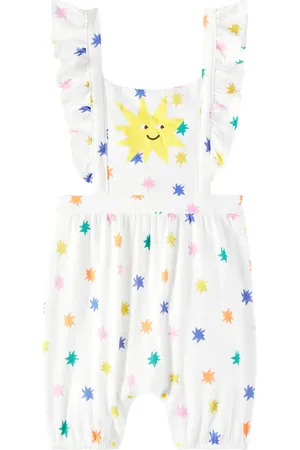 FÁBULA Baby ruffled printed cotton overalls