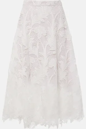 Oscar de la Renta Floral guipure lace midi skirt