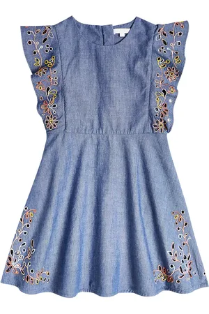 Chloé Embroidered cotton chambray dress