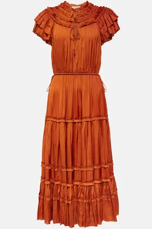 ULLA JOHNSON Isadora pleated satin midi dress
